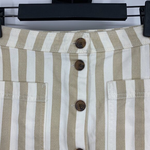 Old Navy Skirt Beige Tan Stripe A Line Pocket Mini Button Front - Picture 3 of 9